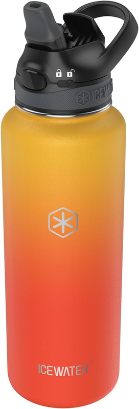 ICEWATER-40 Oz, Insulated Water Bottle with Straw, Soft Auto Straw Lid, Pop-Up T