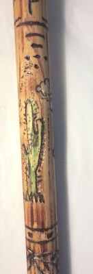 ANTIQUE! BRONZE DOG w OPAL & TURQUOISE. WALKING STICK CARVED PETROGLYPHS, SIGNED
