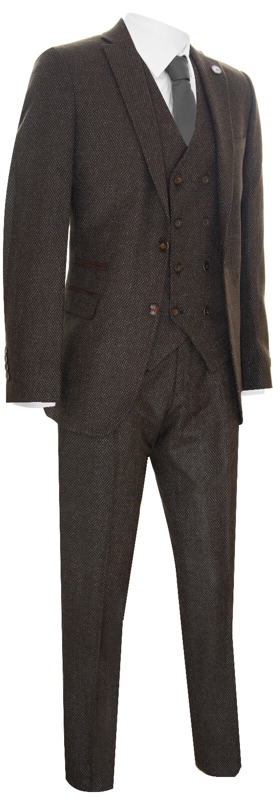 Pre-owned Truclothing Mens Brown Wool 3 Piece Suit Double Breasted Waistcoat Tweed Peaky Blinders 1920