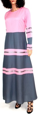 Muslim Women Turkish Abaya Gray & Pink Stylish Abaya Dress...