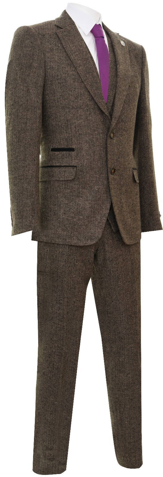 Pre-owned Truclothing Mens Oak Brown 3 Piece Tweed Suit Vintage Harringbone 1920s Retro Peaky Blinders