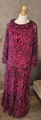 Oasis UK 6 Dress BNWT Pink Purple Wedding Guest Midi Maxi Leopard Print NEW