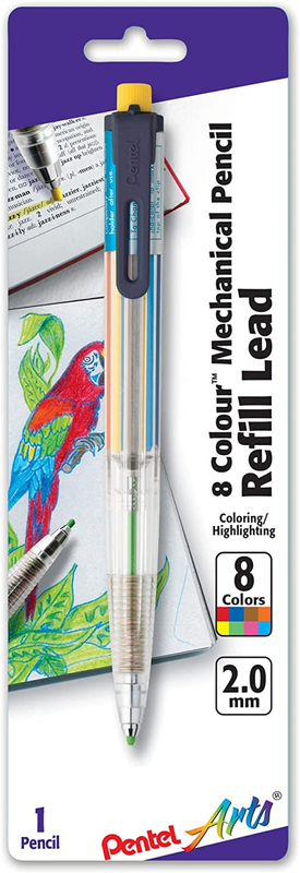 Pentel Arts 8 Colour Automatic Pencil, Assorted Accent Clip Colors, 1 Pack (PH15