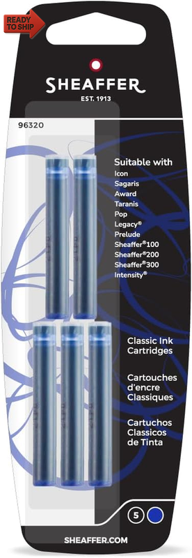 Sheaffer Skrip Fountain Pen Classic Ink Cartridge - Deluxe Blue (Five per Card)