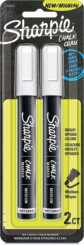 Chalk Marker, Wet Erase Markers, White, 2 Count