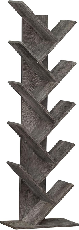 10 Tier Book Shelf Wood Tree Bookshelves Floor Standing for Narrow Space Storage