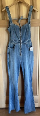 Free People Crvy 2nd Ave Bootcut Denim Medi Jumpsuit Open Range Sz 4 NWT $128