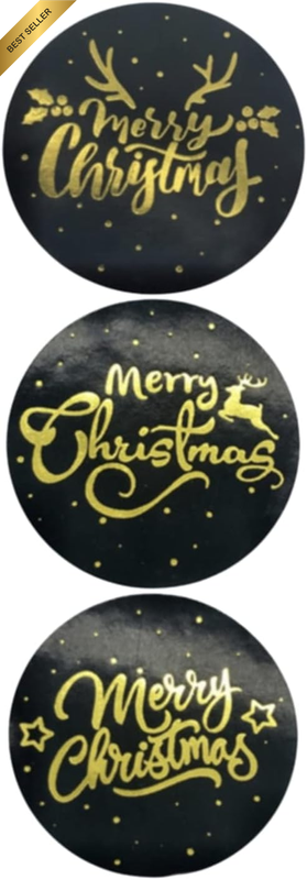 80Pcs 3.8Cm Christmas Label Merry Christmas Sticker Black Gold Sticker Thank You