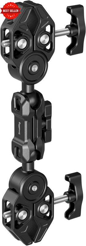 Double Super Clamp Mount with Magic Arm, 360° Ballhead Pole Clamp for Umbrella,