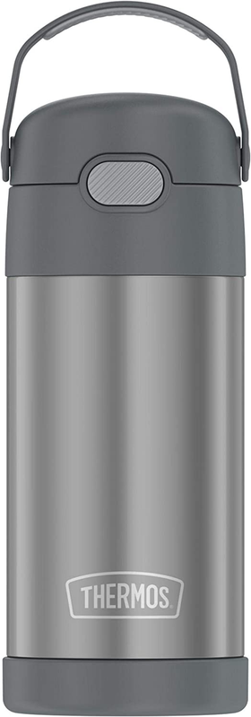 FUNTAINER 12 Ounce Stainless Steel Vacuum Insulated Kids Straw Bottle, Grey Cup