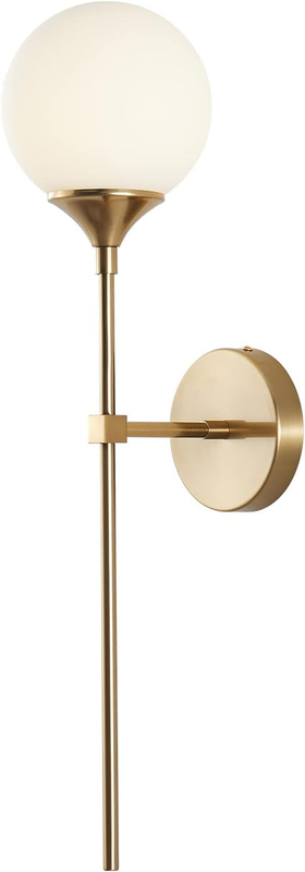 Lighting Modern Milk Glass Wall Mounted Light Gold Long Sconces Wall Lighting Globe Ball round Wall Lamp Bathroom Bar Stairway Wall Light Fixture Brushed Brass Wall Sconce