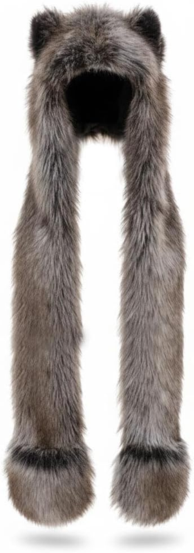 Anime Spirit Animal Hood Hoods Furry Hoodie,Faux Fur Hat with Warm