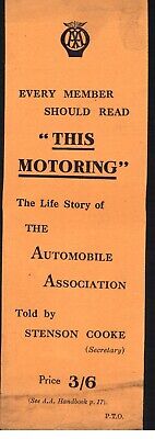 Vintage AA Automobile Association Advertising Paper bookmark Advert for AA book