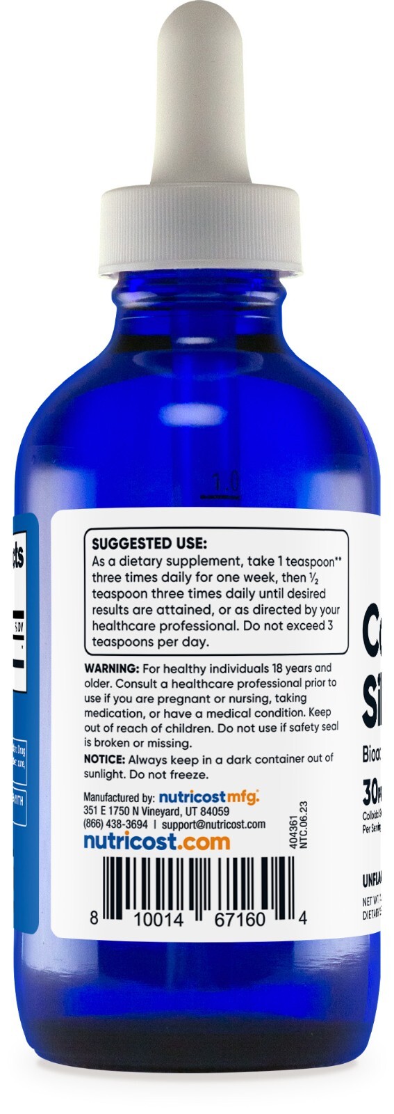 Nutricost Colloidal Silver 4oz 30PPM - Cobalt Blue Glass Bottles, Bio-Active