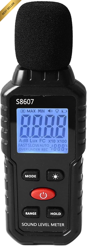 Digital Decibel Meter 30-130dBA Range with Data Hold and Backlit LCD Display