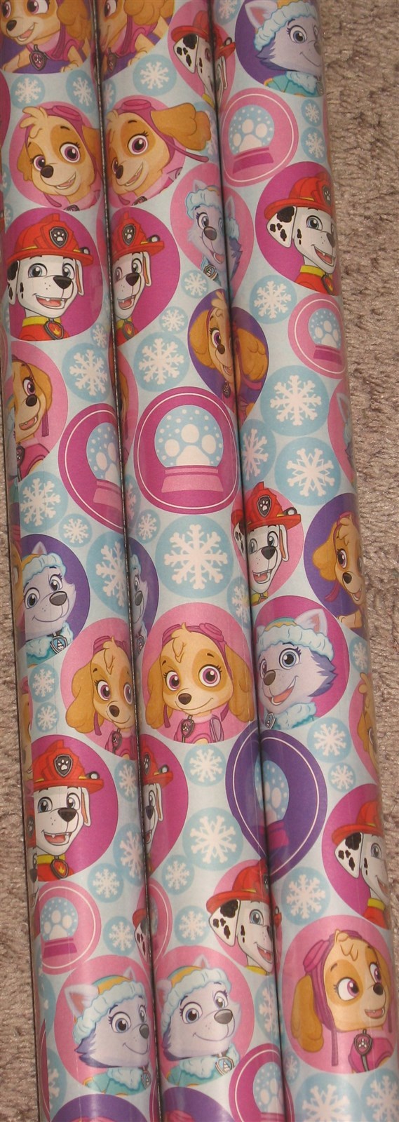 NEW Pale Blue & Pink Paw Patrol Nick Christmas Gift Wrapping Paper 3Rl=60sqft