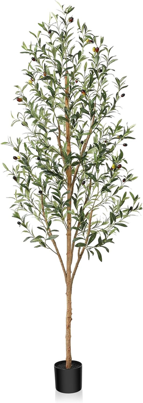 Artificial Olive Tree 6ft, Lush Faux Olive Tree for Indoor with Natural Wood Tru