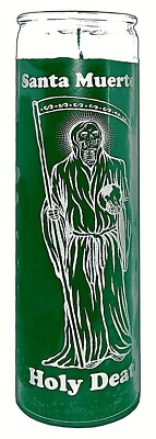 CANDLE HOLY DEATH GREEN UNSCENTED- SANTA MUERTE VERDE VELADORA 120 Hours