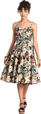 Hell Bunny »ADELAIDA TIKI« TROPICAL FLOWER Träger SWING DRESS Kleid Rockabilly