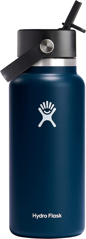 Stainless Steel Wide Mouth Water Bottle with Flex Straw Lid and Double-Wall Vacu