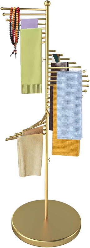 Scarf Rack Free Standing, Spiral , Hijab Stand, 30 Rods for Multiple Scarves Purse Hat, Space Saving Organizer (42X170Cm/17X67In, Gold)
