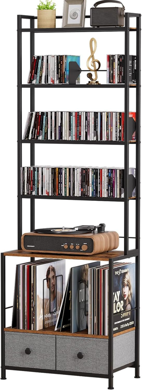 DVD Storage Vinyl Record Storage Rack, 6-Tier CD Rack Tower
