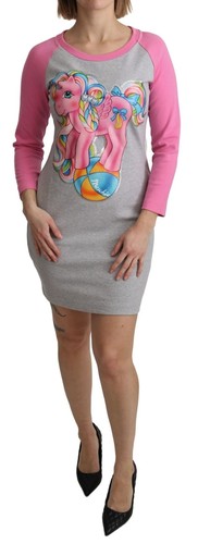 Pre-owned Moschino Women Gray Pink Sweater Dress Cotton My Little Pony Print Bodycon Wrap