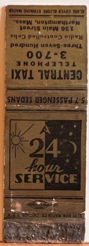 Central Taxi Northampton MA Massachusetts Vintage Matchbook Cover