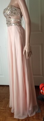 MORGAN & CO. BY R.M. RICHARDS AT MACYS' GOLD PEACH SLEEVELESS PROM GOWN SIZE 3/4