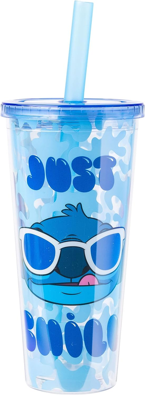 Lilo and Stitch Just Chill Plastic Boba Tumbler W Lid and Straw, 24 Ounces