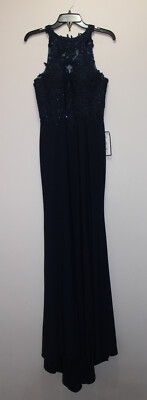 B. DARLIN BALL GOWN PROM DRESS STYLE #C131348 FLORAL EMBROIDERY NAVY BLUE 9/10