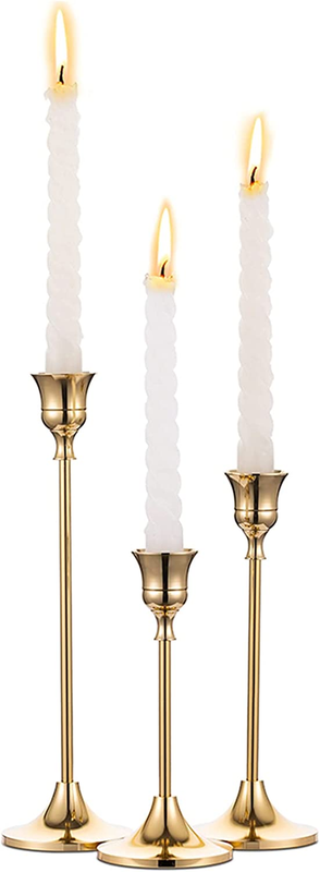 S, Set Of 3 Candle Stick Holders Set, Brass Gold Candlestick