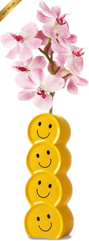 1 X Flower Vase, Ceramic Yellow, Smiley Vase, Handmade Vase, Small Porcelain, Un
