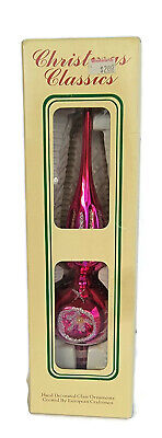 Christmas TREE TOPPER Finial Triple Indent Mercury Glass Glitter Romania Pink 10