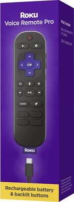 New 2024 Roku Voice Remote Pro 2nd Edition RCB1R w/ Backlit USB-C Longer Battery