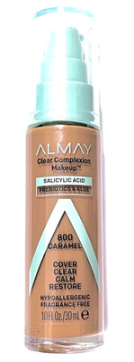 ALMAY Clear Complexion Acne FOUNDATION MAKEUP / Sensitive Skin  800 Caramel 1oz
