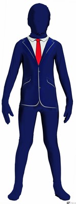 Slenderman Business Suit 2pc Adult Costume Bodysuit, Black White, Teen
