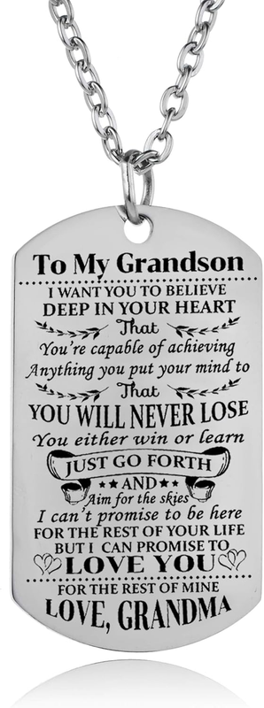 Grandson Necklace - Love Dog Tag Believe Inspirational Gifts from Grandma to Gra