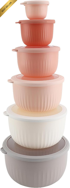 Prep Bowls with Lids- Wide and Deep Nesting Plastic Small Mixing Bowl Set with L