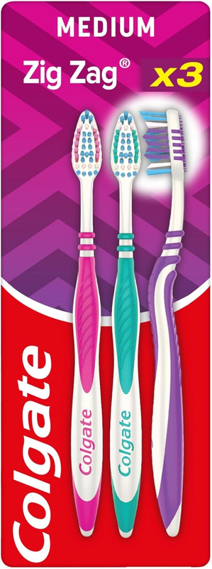 Zig Zag Medium Manual Toothbrush - Multi Angle Cross Bristles with Flexible Neck