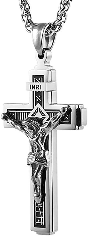 Stainless Steel Cross Necklace for Men Women Religious Catholic Jesus Christ on