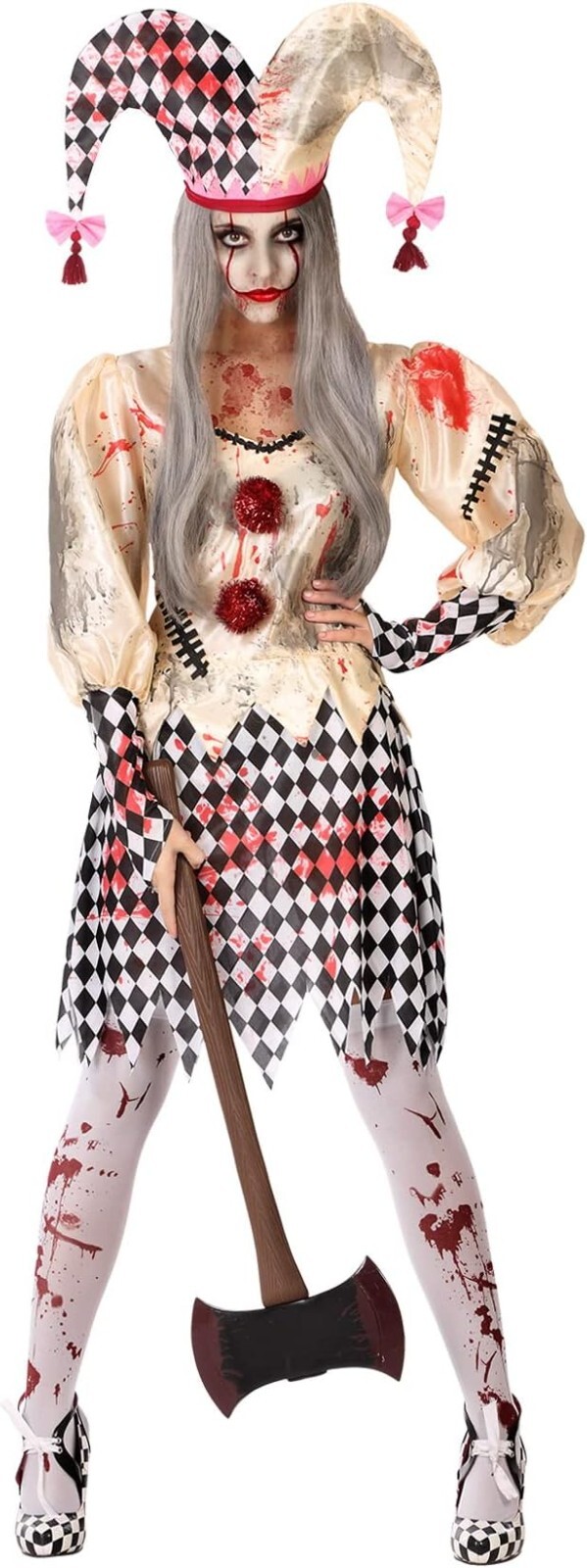 ATOSA Harlekin Kostüm – Blutig, Mit Kopfbedeckung, Größe XL, Für Halloween & Karneval
