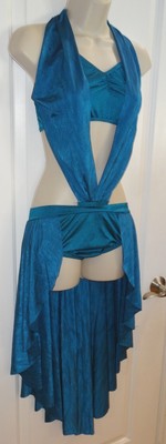 Dance Costume Kelle Lyrical 1pc Open Front Skirt Turquoise Blue Large L Adult CS