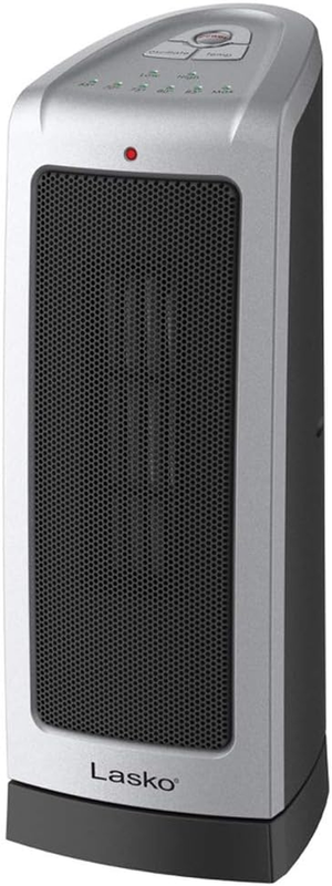Lasko Oscillating Ceramic Tower Space Heater Thermostat, 2-Sp, 16", Silver 1500W