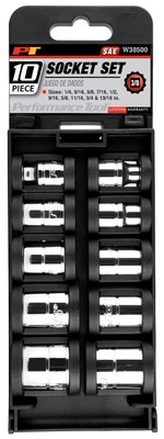 Performance Tool W38500  10pc 3/8'' Drive, 12pt SAE Socket Set, Hand Tools (Pro