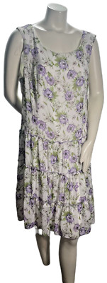 Connected Apparel Dress Womens size 16 White Purple Floral Lined Nwot