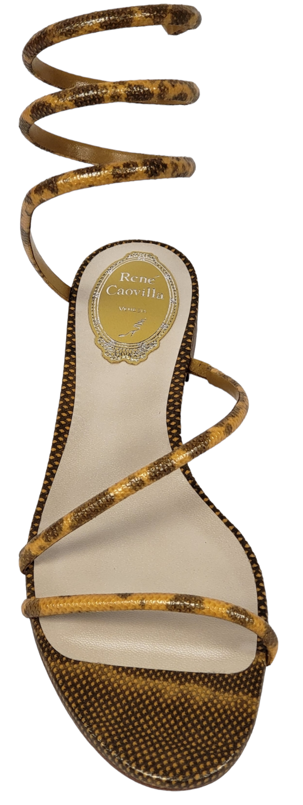 Pre-owned René Caovilla Rene Caovilla Cleo Snakeskin Wrap Flat Sandals In Beige Karung (pick Your Size) In Gold