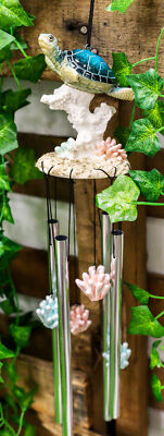 Nautical Reptile Kingdom Sea Turtle Swimming Over Corals Garden Wind Chime Decor