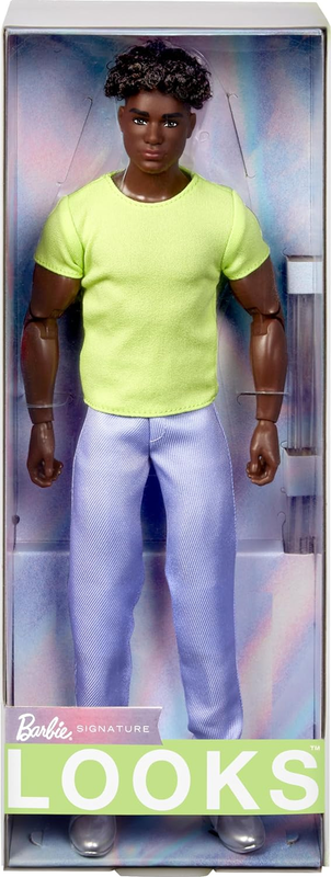 Looks Ken Doll, Collectible No. 25 with Curly Black Hair and Modern Y2K Fashion,