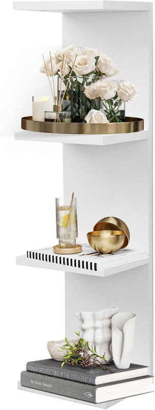4 Tier Wall Shelf Unit,Vertical Column Floating Storage Home Decor Organizer,White Lack Wall Shelf for Bedroom,Living Room,Office Decor(1 Pack)